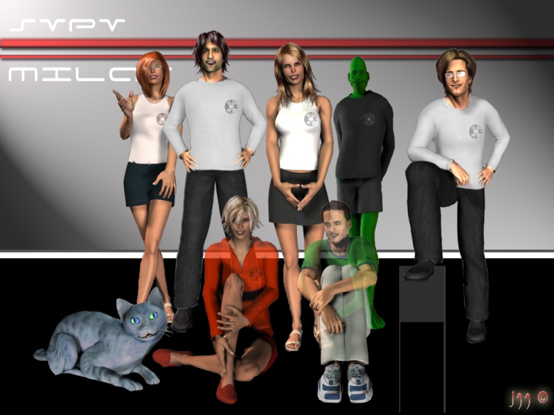 Tm E-8 ve sloen: Sony (zrcadlov, v pravo dole) Dory, Trevi, Lena (v zadu na pravo), Greg, Amy, Deli a Jonas.